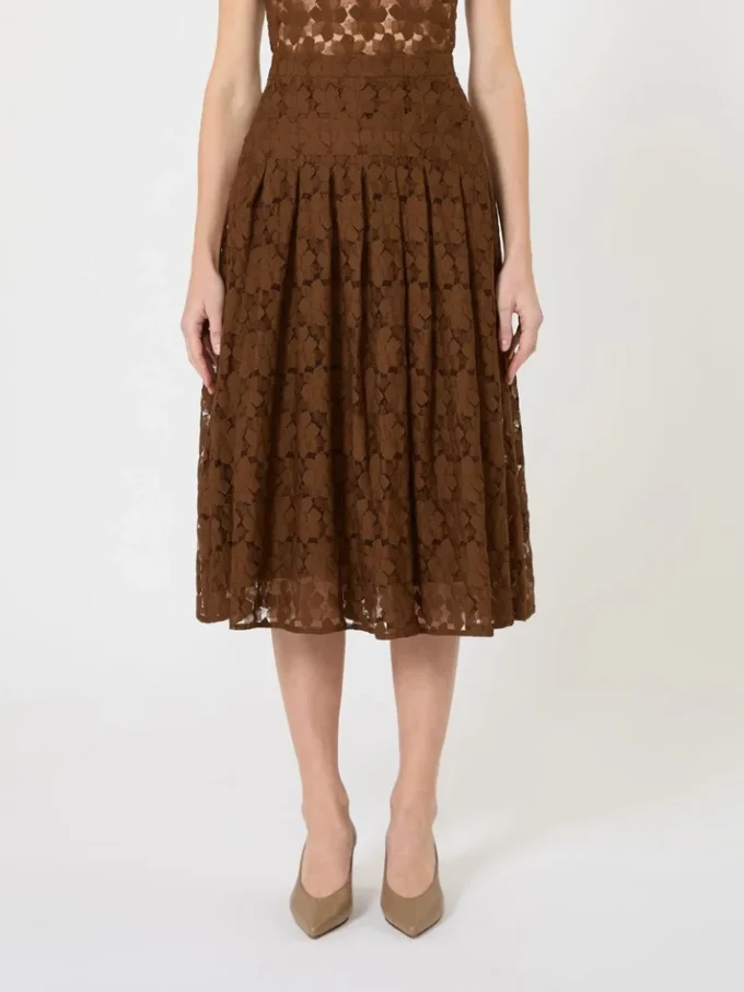 Saia midi em renda, cor chocolate