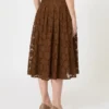 Saia midi em renda, cor chocolate