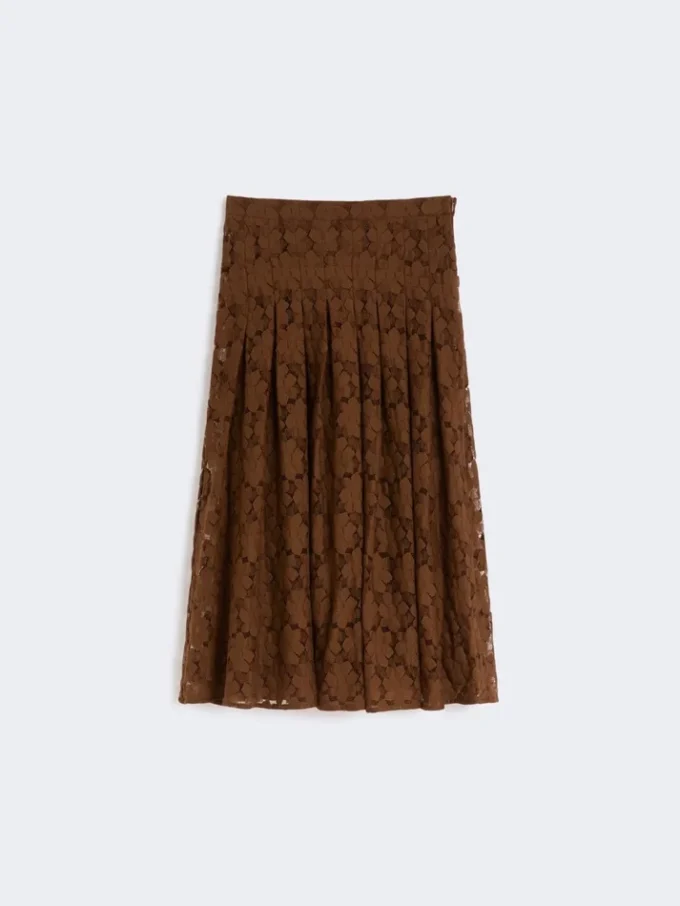 Saia midi em renda, cor chocolate