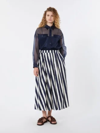Saia plissada em popeline estampada, azul-marinho