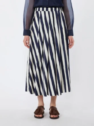 Saia plissada em popeline estampada, azul-marinho