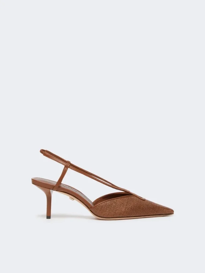 Sandalas de lona com efeito de ráfia, castanho âmbar Sandalas de lona com efeito de ráfia, castanho âmbar
