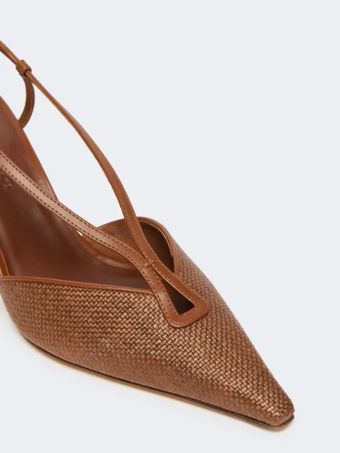 Sandalas de lona com efeito de ráfia, castanho âmbar Sandalas de lona com efeito de ráfia, castanho âmbar