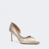Sapatos de salto alto em cetim adornados com cristais, cor nude