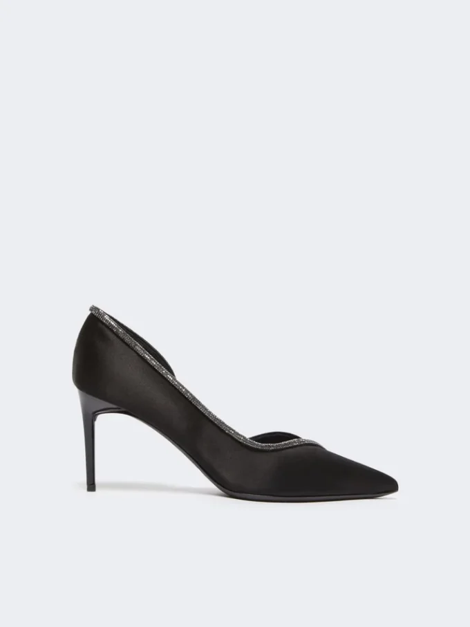 Sapatos de salto alto em cetim adornados com cristais, pretos Sapatos de salto alto em cetim adornados com cristais, pretos