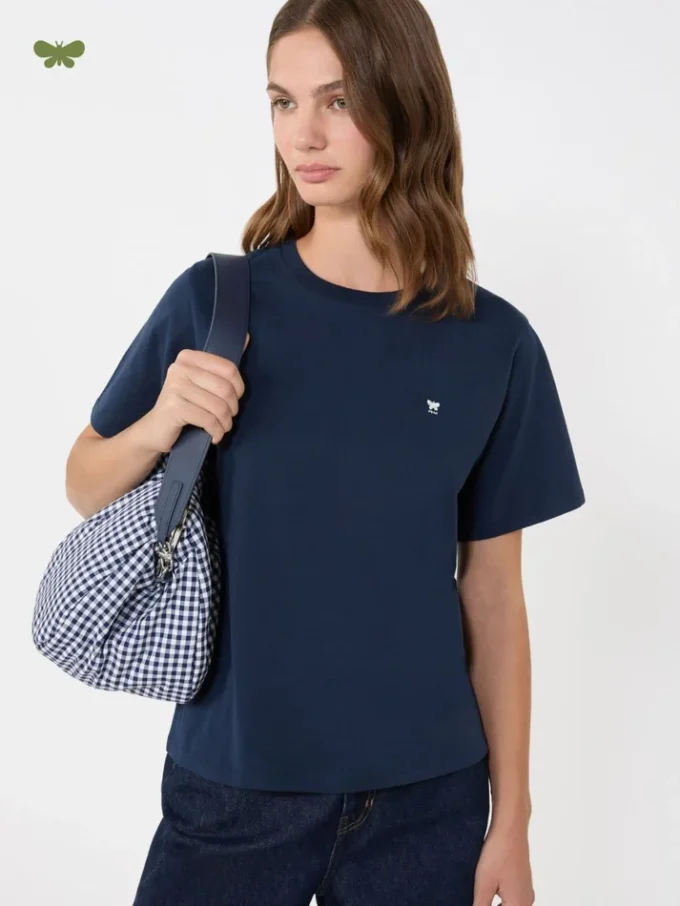 T-shirt básica de algodão, azul-marinho
