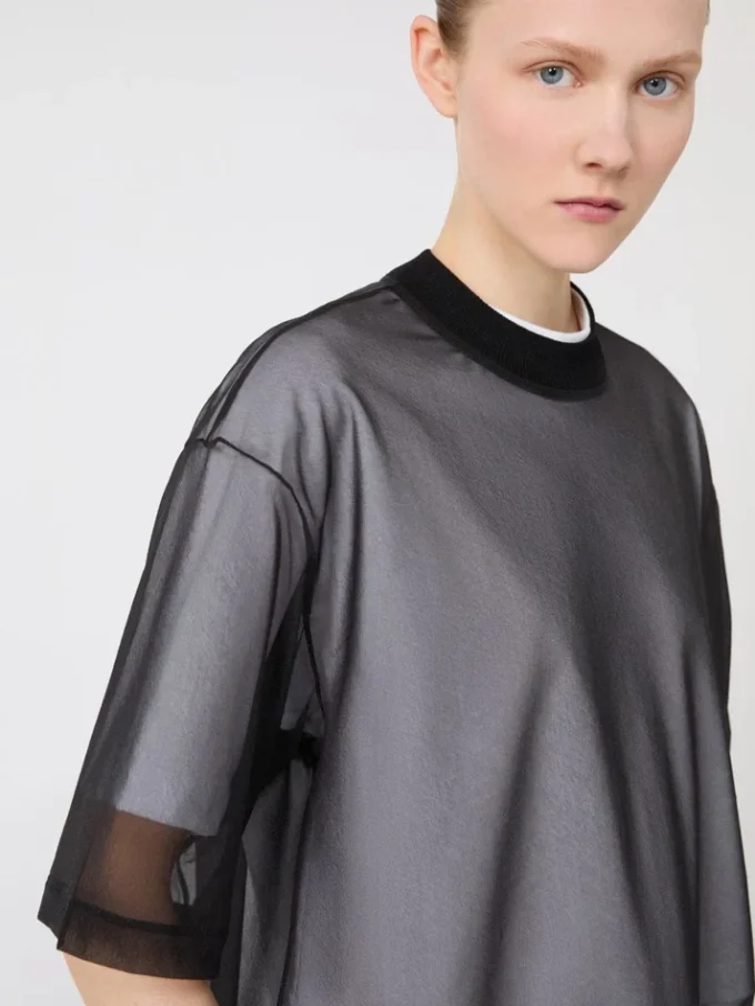 T-shirt com sobreposição de algodão, branco óptico T-shirt com sobreposição de algodão, branco óptico