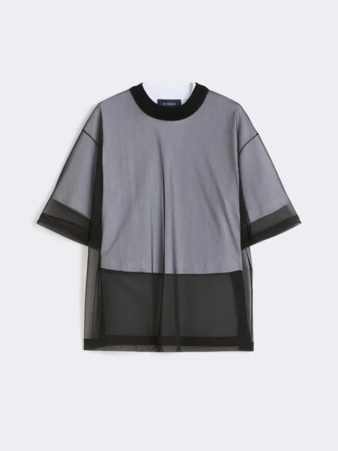 T-shirt com sobreposição de algodão, branco óptico T-shirt com sobreposição de algodão, branco óptico