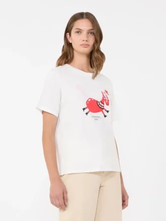 T-shirt de algodão com estampado e bordados, branca