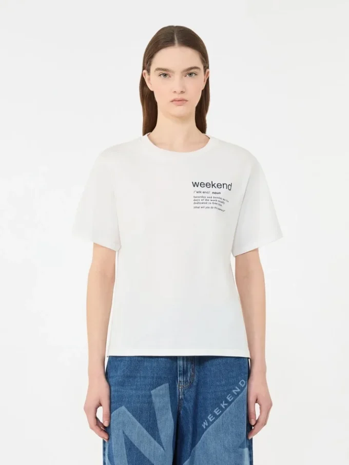 T-shirt de algodão com estampado gráfico, branca T-shirt de algodão com estampado gráfico, branca