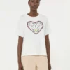 T-shirt de algodão com estampado gráfico, branca T-shirt de algodão com estampado gráfico, branca