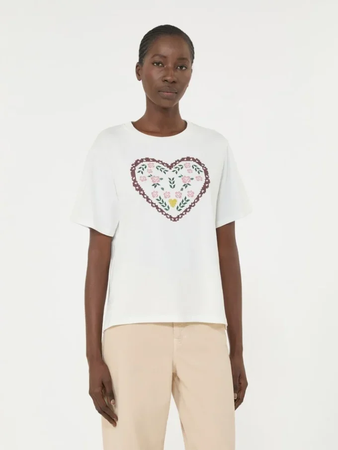 T-shirt de algodão com estampado gráfico, branca T-shirt de algodão com estampado gráfico, branca