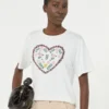 T-shirt de algodão com estampado gráfico, branca T-shirt de algodão com estampado gráfico, branca