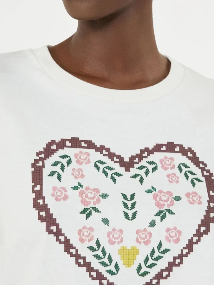 T-shirt de algodão com estampado gráfico, branca T-shirt de algodão com estampado gráfico, branca