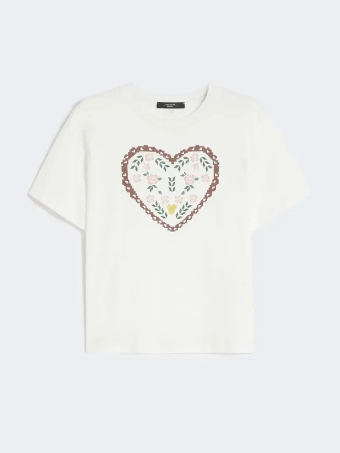 T-shirt de algodão com estampado gráfico, branca T-shirt de algodão com estampado gráfico, branca
