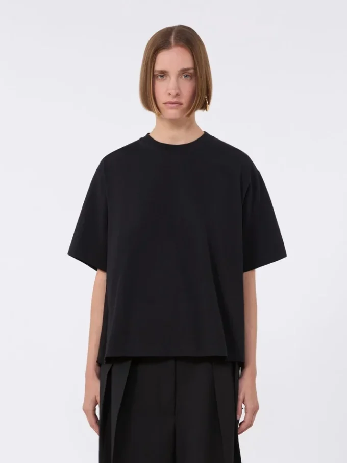 T-shirt de algodão com pregas nas costas, preta T-shirt de algodão com pregas nas costas, preta