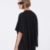 T-shirt de algodão com pregas nas costas, preta T-shirt de algodão com pregas nas costas, preta