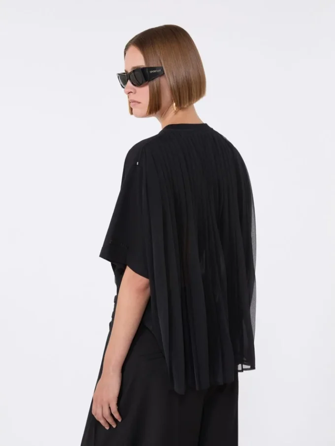 T-shirt de algodão com pregas nas costas, preta T-shirt de algodão com pregas nas costas, preta