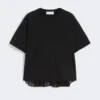 T-shirt de algodão com pregas nas costas, preta T-shirt de algodão com pregas nas costas, preta