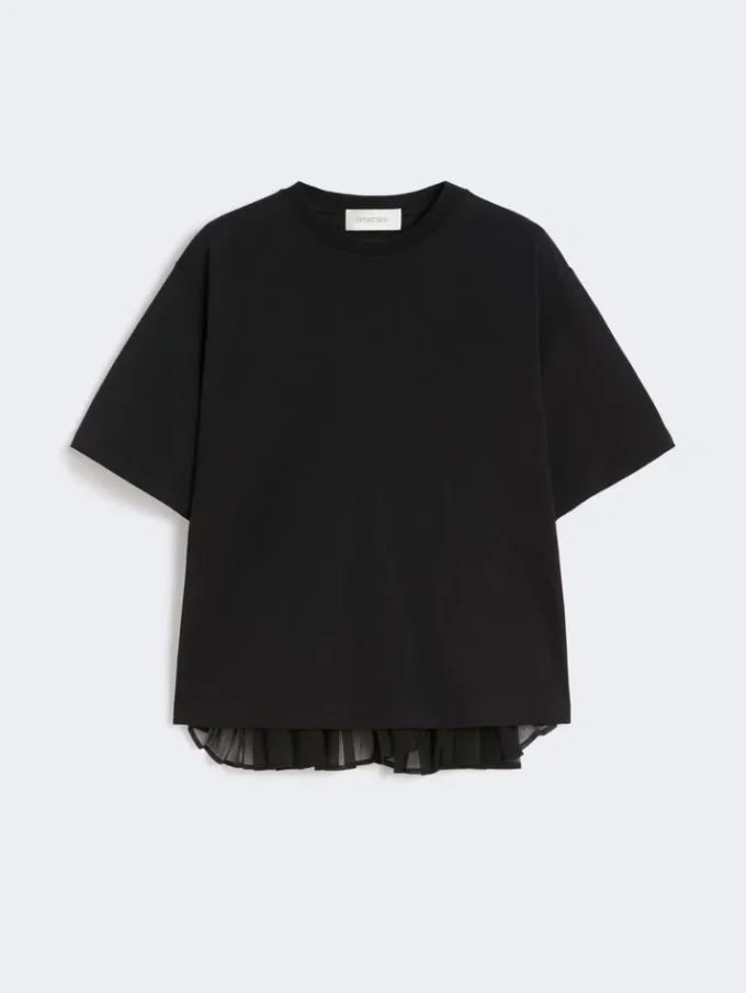 T-shirt de algodão com pregas nas costas, preta T-shirt de algodão com pregas nas costas, preta
