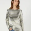 T-shirt de algodão às riscas, cor marfim T-shirt de algodão às riscas, cor marfim