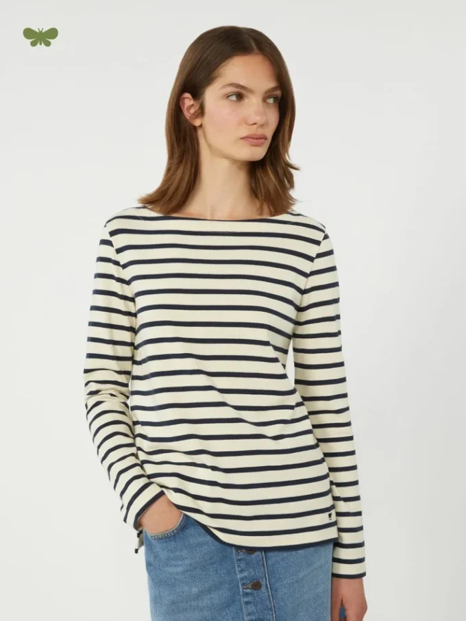 T-shirt de algodão às riscas, cor marfim T-shirt de algodão às riscas, cor marfim