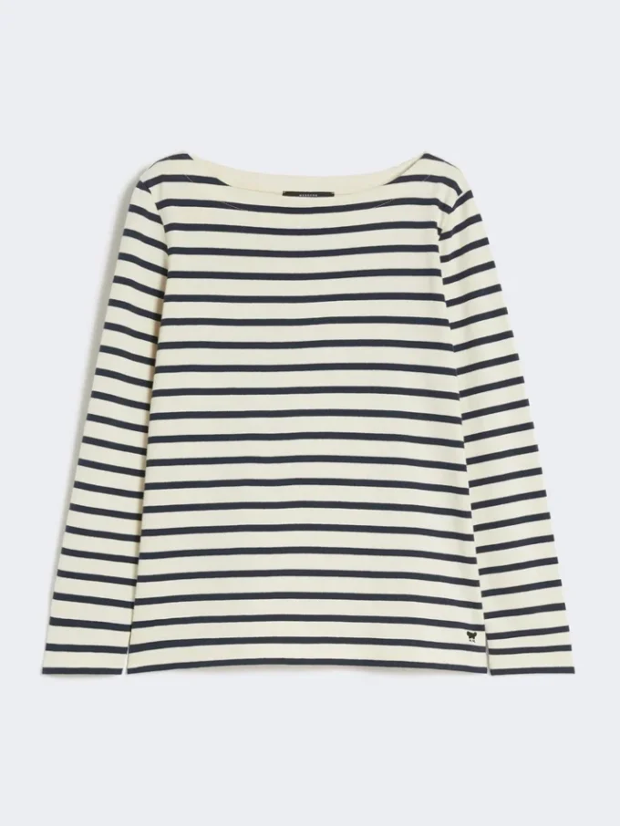T-shirt de algodão às riscas, cor marfim T-shirt de algodão às riscas, cor marfim