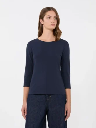 T-shirt em algodão elástico, azul-marinho