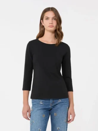 T-shirt em algodão elástico, preta
