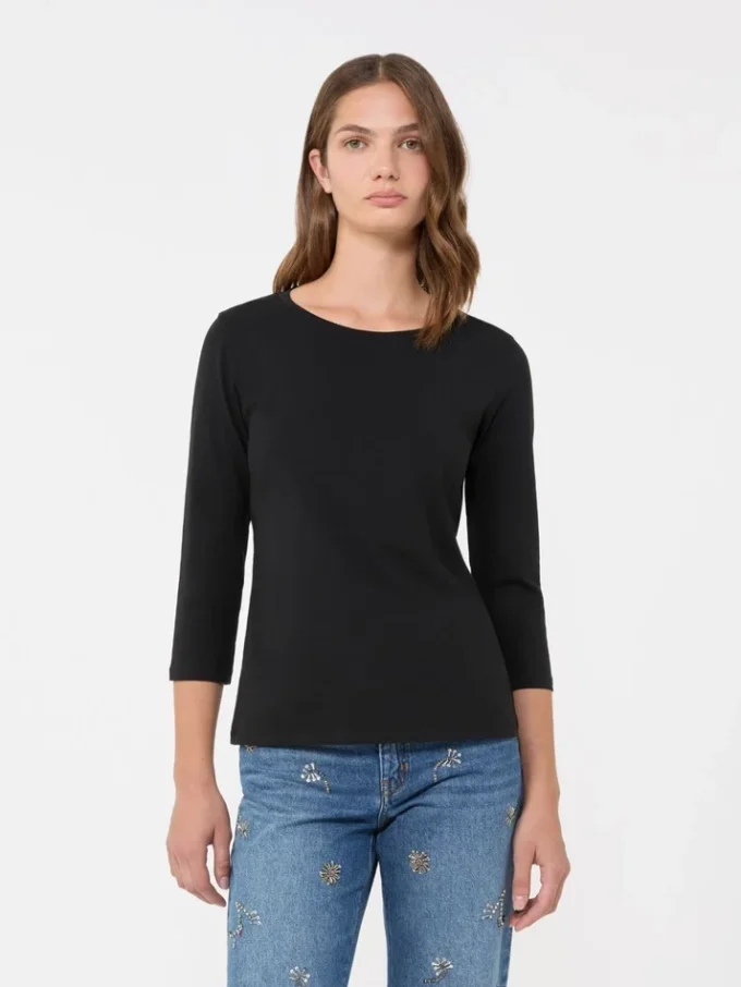 T-shirt em algodão elástico, preta T-shirt em algodão elástico, preta