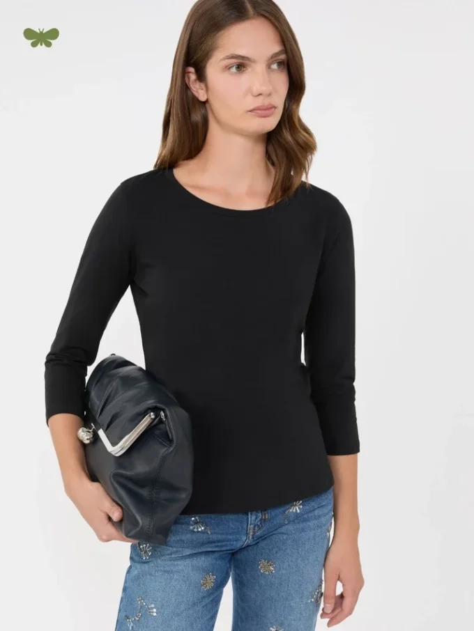 T-shirt em algodão elástico, preta T-shirt em algodão elástico, preta