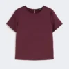 T-shirt em cetim e jersey, cor bordô T-shirt em cetim e jersey, cor bordô