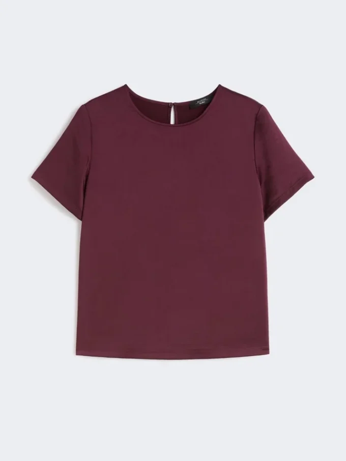 T-shirt em cetim e jersey, cor bordô T-shirt em cetim e jersey, cor bordô