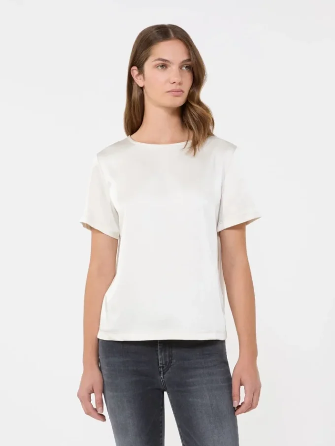 T-shirt em cetim e jersey, cru T-shirt em cetim e jersey, cru
