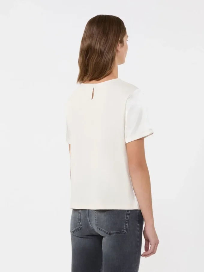 T-shirt em cetim e jersey, cru T-shirt em cetim e jersey, cru