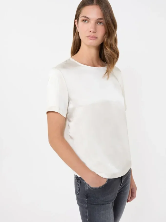 T-shirt em cetim e jersey, cru T-shirt em cetim e jersey, cru