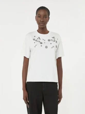 T-shirt em jersey com estampado e bordados, branca