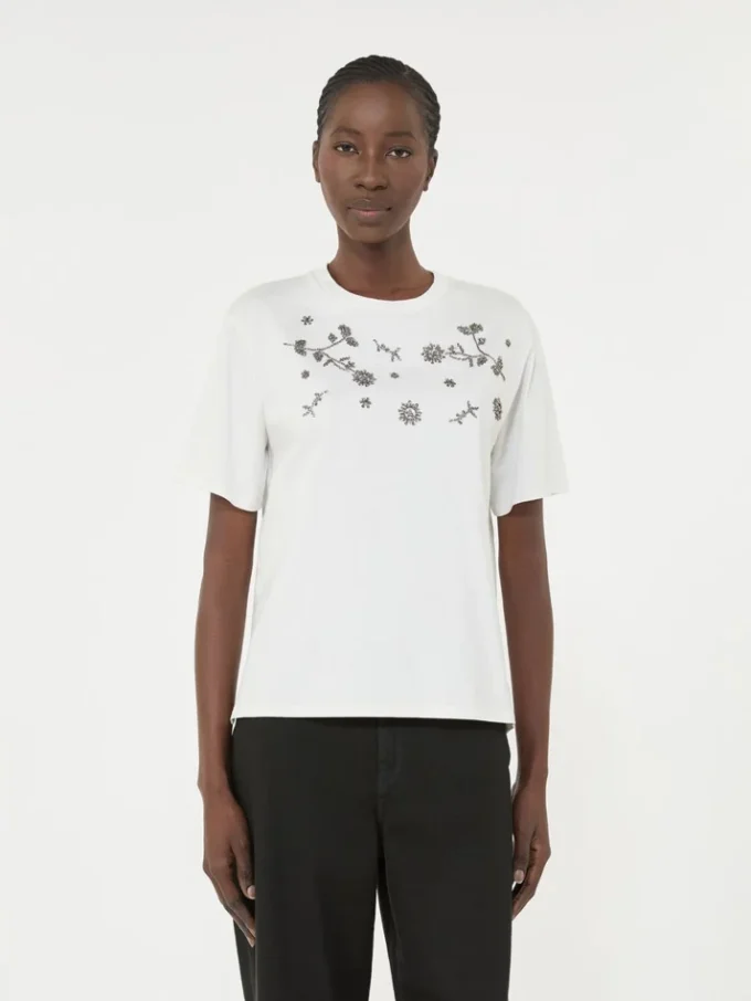 T-shirt em jersey com estampado e bordados, branca T-shirt em jersey com estampado e bordados, branca