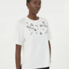 T-shirt em jersey com estampado e bordados, branca T-shirt em jersey com estampado e bordados, branca