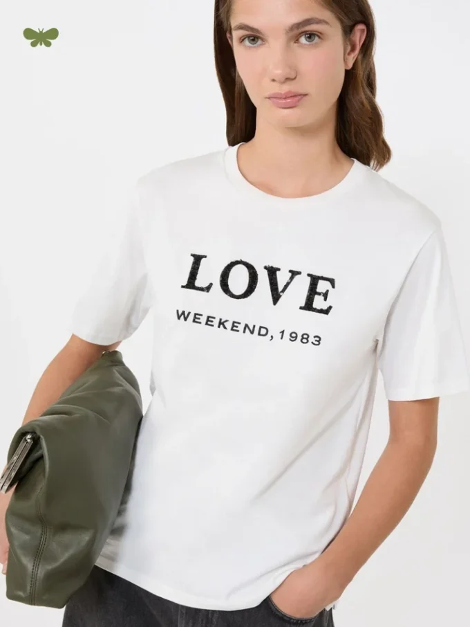T-shirt em jersey com estampado e bordados, branca T-shirt em jersey com estampado e bordados, branca