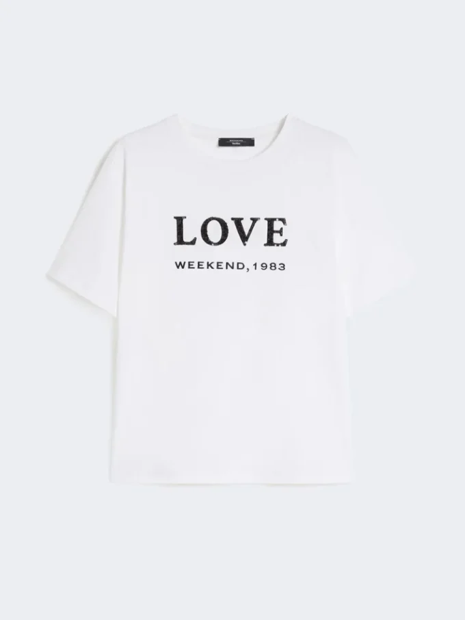 T-shirt em jersey com estampado e bordados, branca T-shirt em jersey com estampado e bordados, branca