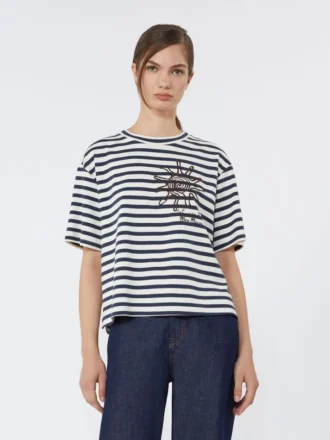 T-shirt em jersey de algodão estampado, azul-marinho