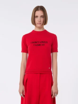 T-shirt em malha de lã e caxemira, vermelha