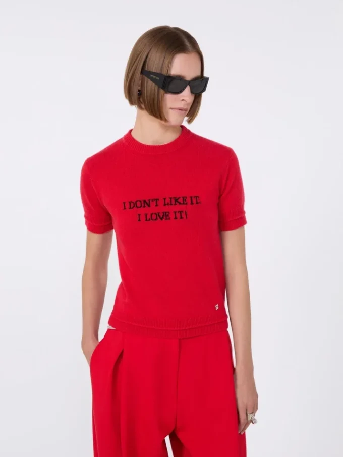 T-shirt em malha de lã e caxemira, vermelha T-shirt em malha de lã e caxemira, vermelha
