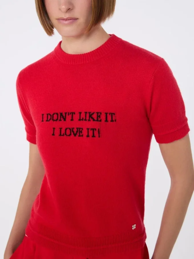 T-shirt em malha de lã e caxemira, vermelha T-shirt em malha de lã e caxemira, vermelha