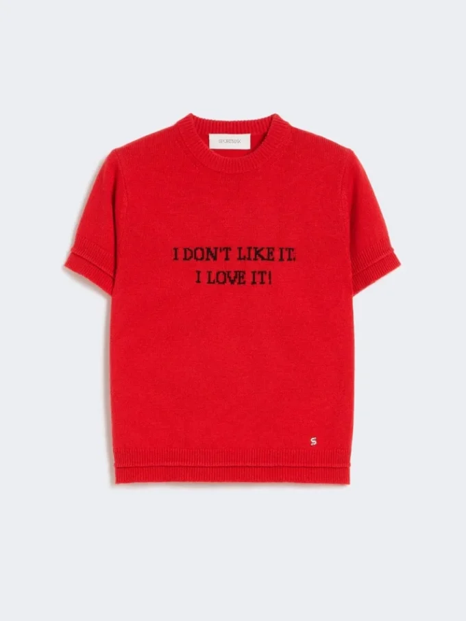 T-shirt em malha de lã e caxemira, vermelha T-shirt em malha de lã e caxemira, vermelha