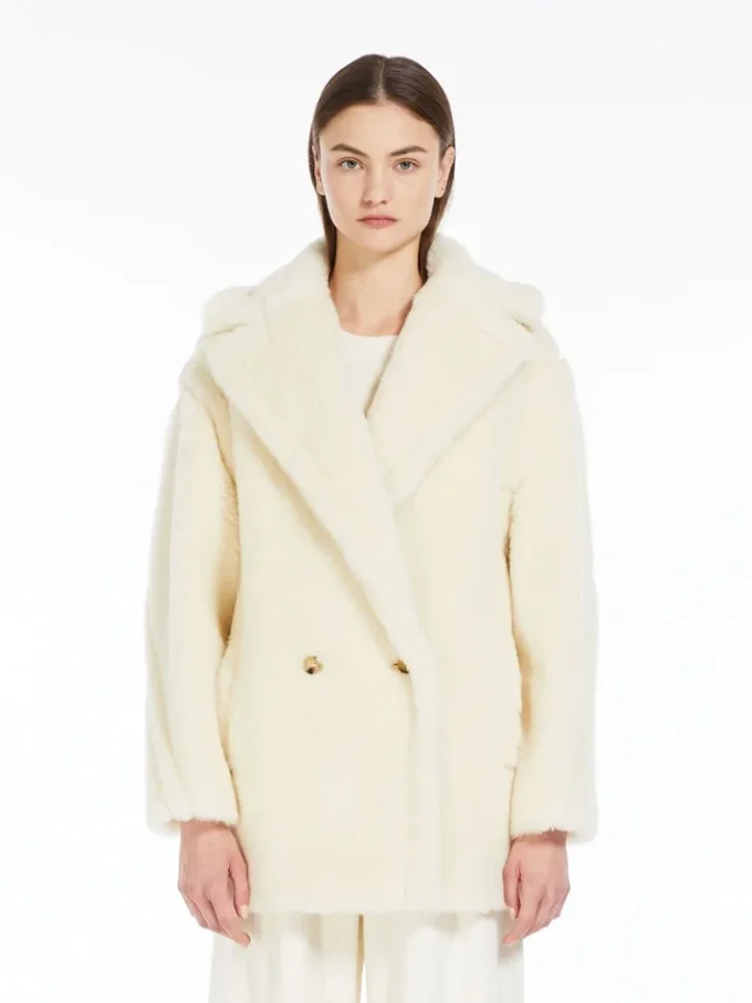 Teddy Bear Icon Coat em alpaca e lã, branco