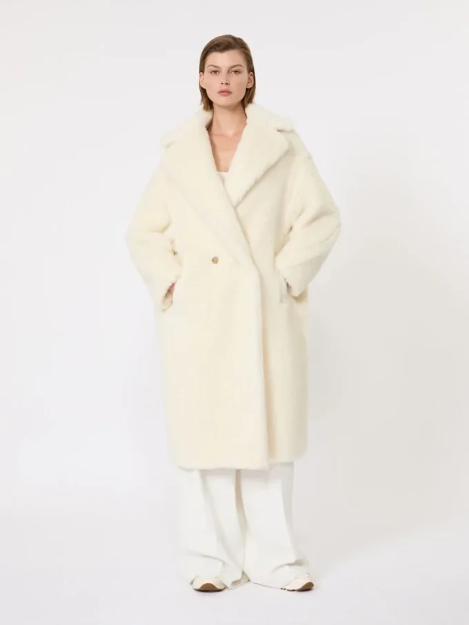 Teddy Bear Icon Coat em alpaca e lã, branco