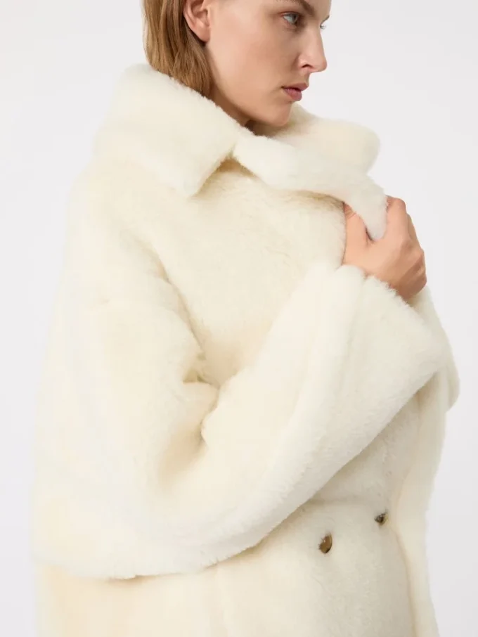 Teddy Bear Icon Coat em alpaca e lã, branco