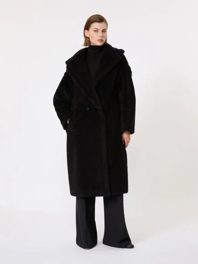 Teddy Bear Icon Coat em alpaca e lã, preto